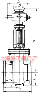 PZ941Y-25 型法蘭連接電動排渣閥主要外形及結(jié)構(gòu)尺寸示意圖